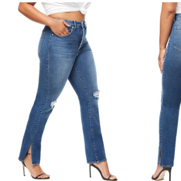 Good American Denim - Good American Medium Blue Distressed Boyfriend Jeans